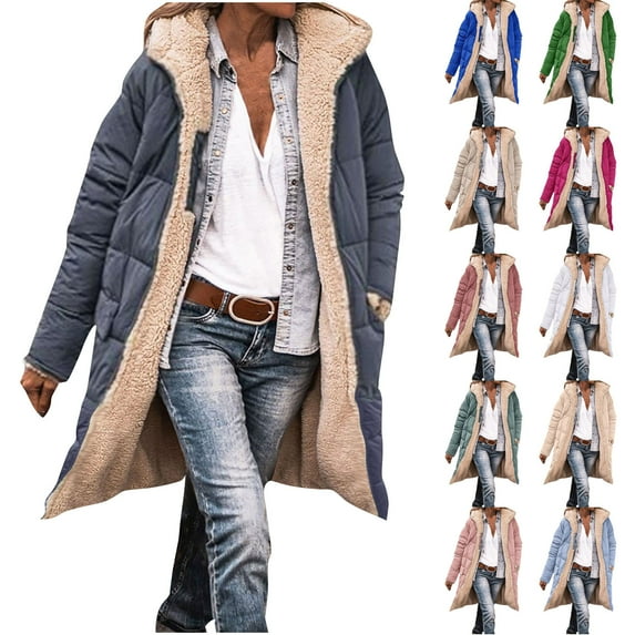 Eryao Long Fleece Hoodie Jacket Women Winter Reversible Puffer Coat, Thicken Warm Sherpa Fleece Lined Oversized Parka Jackets with Pockets,White XL