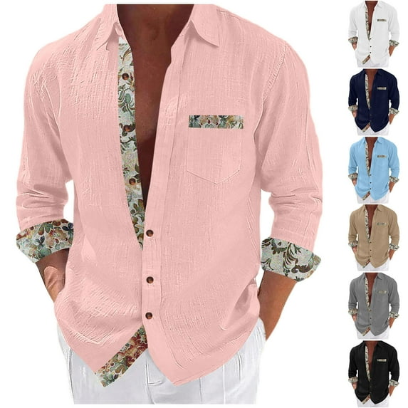 Eryao Long Sleeve Floral Shirts for Men Button Down Lapel Collar Tees Casual Lightweight Vacation Beach Boho Blouses,Light Blue,XXXL