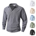 thumbnail image 1 of Eryao Long Sleeve Linen Dress Shirts for Men Button Down Lapel Collar Blouses Lightweight Casual Office Work Shirt,Beige,XXL, 1 of 9