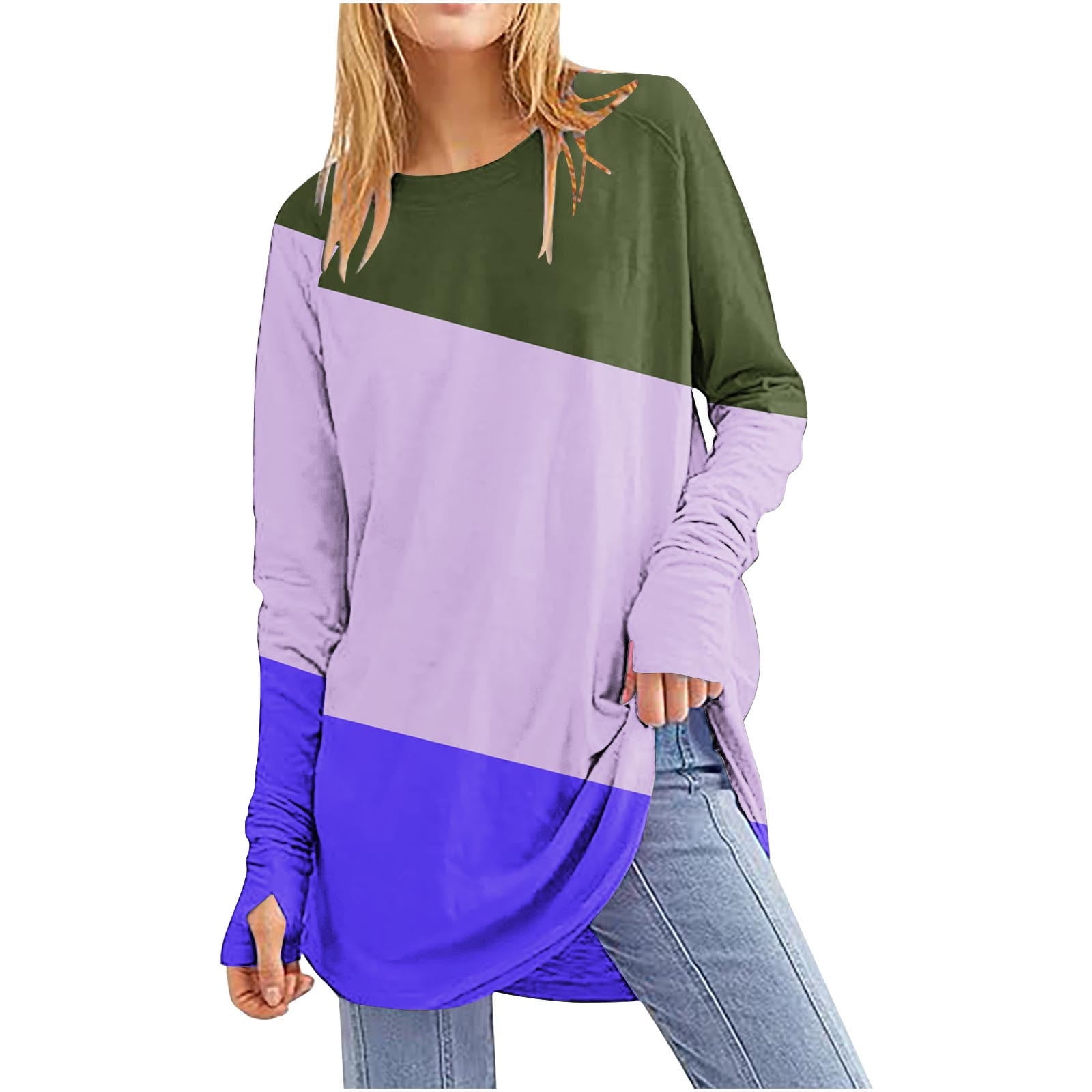 Eryao Womens Thumb Hole Shirts Long Sleeve Striped Fashion Tops
