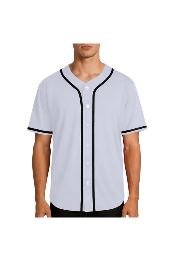 Men's Breathable Baseball Button Up Shirt Contrast Piping for Athletic Sports Activities,White,S