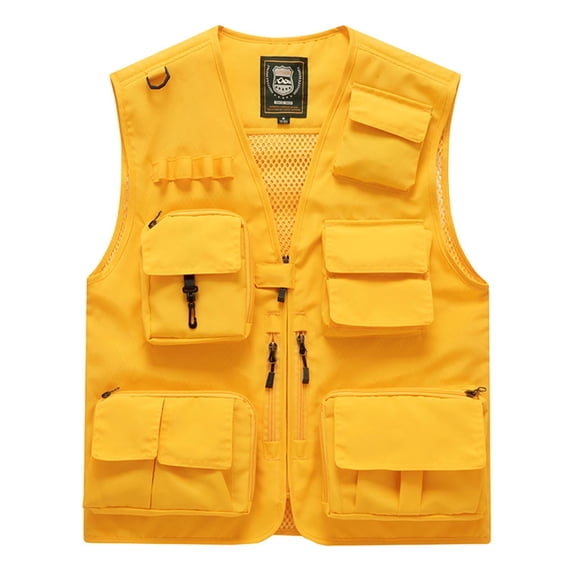 Eryao Men's Casual Lightweight Cargo Waistcoat Outdoor Work Vest Fishing Hunting Travel Photography Jacket with Multi Pockets,Yellow,M