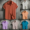 thumbnail image 1 of Eryao Men's Cotton Linen Short Sleeve Shirts Casual Lightweight Button Down Shirts Vacation Beach Summer Solid Turndown Collar Tops,Blue,M, 1 of 4