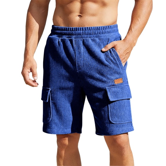 Eryao Men's Drawstring Cargo Shorts with Pockets Loose Lightweight Elastic Waist Lounge Shorts,Blue,XXL