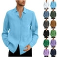 thumbnail image 1 of Eryao Men's Linen Shirts Casual Button Down Long Sleeve Shirt Solid Spread Collar Beach Vacation Blouses with Pocket,Light Blue,XXXL, 1 of 7