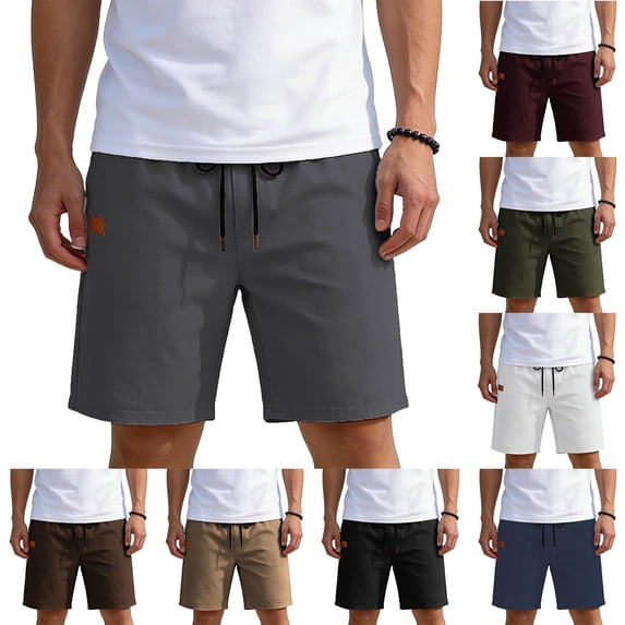 Eryao Men's Linen Shorts Casual Elastic Waist Drawstring Shorts Lightweight Breathable Summer Beach Vacation Bottoms with Pockets,Dark Gray,L