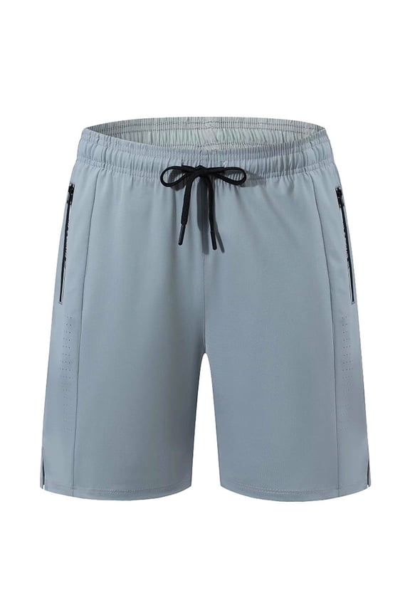 Men's Quick Dry Athletic Shorts Elastic Waist Drawstring Workout Running Shorts with Zipper Pockets,Gray,XXL