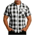 thumbnail image 1 of Eryao Men's Short Sleeve Buffalo Plaid Button Down Shirt Work Casual Stand Collar Summer Beach Shirt with Chest Pocket Black,M, 1 of 7