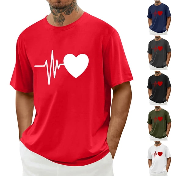 Eryao Men's Short Sleeve Valentine Shirts Funny Graphic Tees Casual Round Neck Workout Top,White,XL