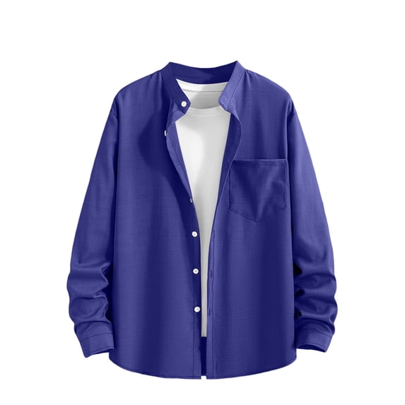 Eryao Men's UPF 50+ UV Protection Linen Shirt Casual Breathable Long Sleeve Button Down Blouses with Pocket,Blue,XXL