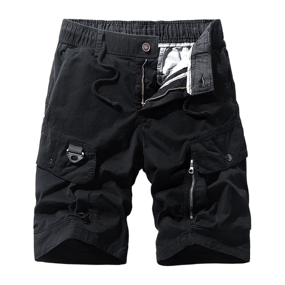 Eryao Men's Utility Work Cargo Shorts Elastic Waist Short Pants with Pockets Breathable Outdoor Shorts,Black,34