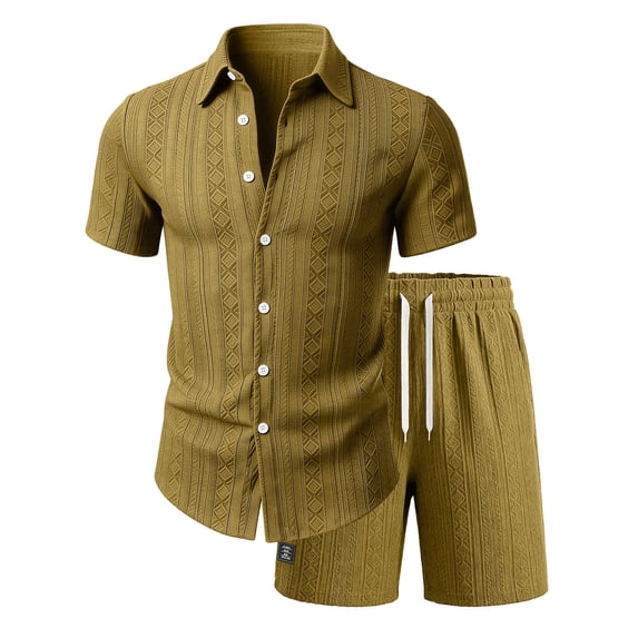 Eryao Men's Vacation Clothes 2 Piece Set Casual Button Down Short Sleeve Shirts and Elastic Waist Shorts with Pockets Summer Breathable Loungewear,Army Green,XXL