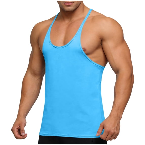 Eryao Men's Y-Back Muscle Tank Top Sleeveless Gym Shirts Bodybuilding Training Workout Athletic Vest,Light Blue,L