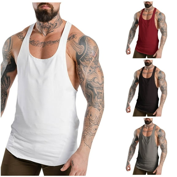 Eryao Men's Y-Back Workout Tank Top Casual Running Gym Muscle Sleeveless Tees Basic Outdoor Athletic Vest Shirts,Red,M