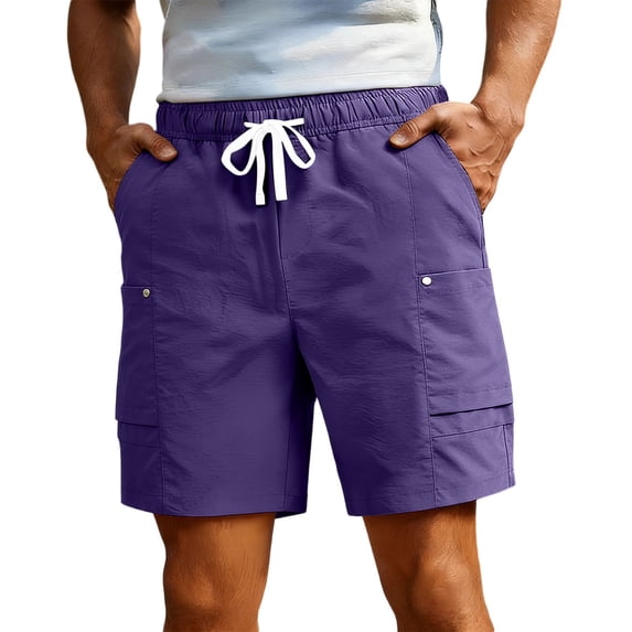 Eryao Mens Athletic Cargo Shorts Summer Casual Outdoor Travel Shorts with Pockets Lightweight Breathable Lounge Short Pants,Purple,L
