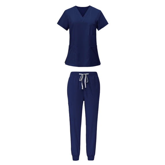 Eryao Mens Athletic Fit Scrub Sets Two Piece V Neck Short Sleeve Tops Matching Drawstring Waist Pants with Pockets Breathable Comfy Workwear,Navy,XL