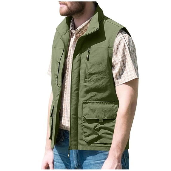 Eryao Mens Big and Tall Cargo Vest Lightweight Outdoor Vest Breathable Fishing Work Travel Jacket with Multi Pockets,Army Green,XXXL