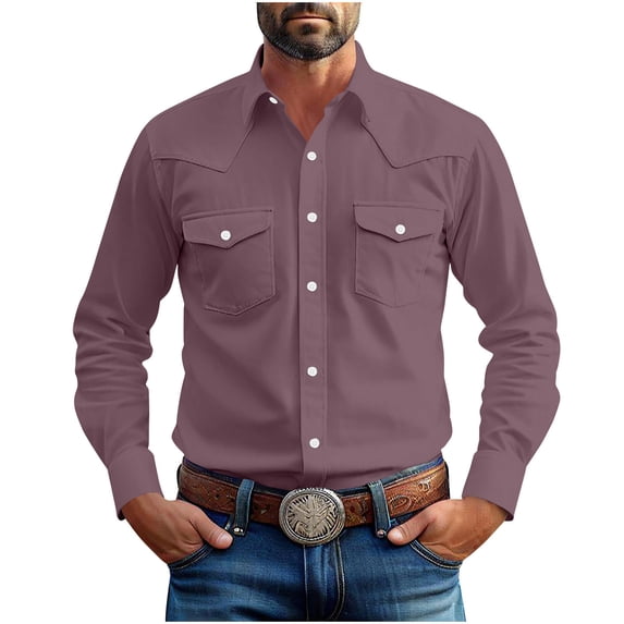 Eryao Mens Big and Tall Linen Button Down Shirts Long Sleeve Breathable Dress Shirt with Pockets,Purple,XXXXL