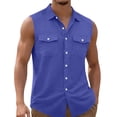 thumbnail image 1 of Eryao Mens Casual Button Down Tank Tops Summer Sleeveless Solid Color Beach Shirts with Pockets,Blue,XL, 1 of 7