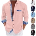 thumbnail image 1 of Eryao Mens Linen Long Sleeve Button Down Beach Shirt Floral Patchwork Lapel Collar Shirts Casual Lightweight Blouses,Navy,XXL, 1 of 7