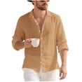 thumbnail image 1 of Eryao Mens Linen Shirts Casual Long Sleeve Button Down T Shirts Summer Beach Tops Cotton Solid Color Blouses,Yellow,XXL, 1 of 8