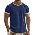 thumbnail image 1 of Eryao Mens Linen Summer T Shirts Muscle Fit Tops Short Sleeve Crewneck Tshirt Basic Athletic Fitness Workout Tees Blue,L, 1 of 6