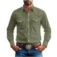thumbnail image 1 of Eryao Mens Long Sleeve Button Down Casual Dress Shirt Solid Color Beach Wedding Tops with Pockets,Army Green,XL, 1 of 7
