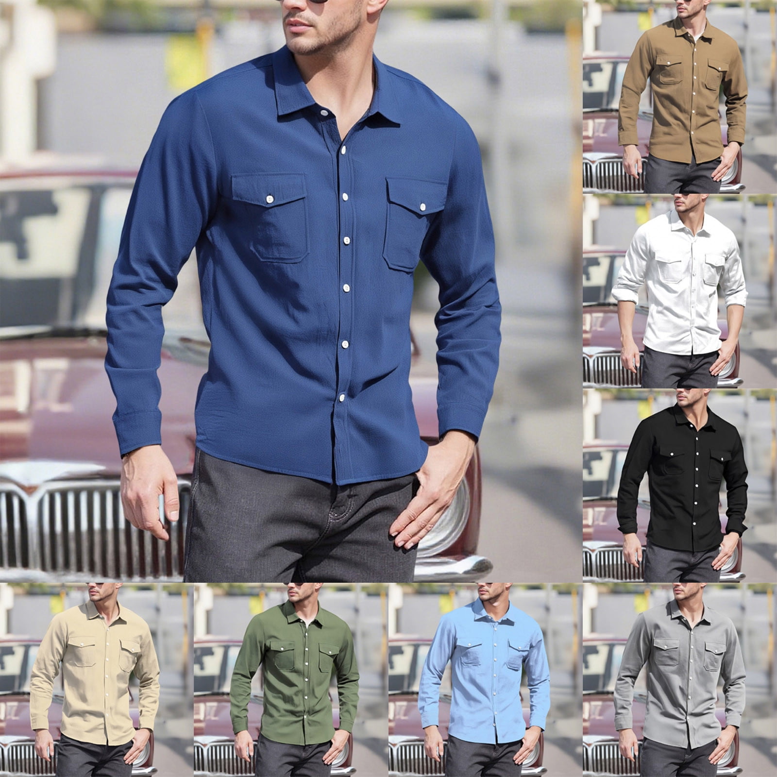 Men's Casual Button-Down Long Sleeve Shirt | with Chest Pocket