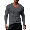 thumbnail image 1 of Eryao Mens Long Sleeve V Neck Shirts V Neck Curved Hem T-Shirt Casual Raglan Shirts Stretch Breathable Basic Plain Layer Tops Dark Gray,XL, 1 of 7