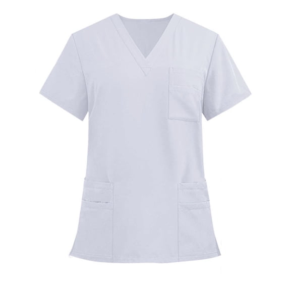 Eryao Mens Medical Scrub Shirts Short Sleeve V Neck Nurse Workwer Tops Basic Summer Stretch Nursing Uniform Top with 3 Pockets White,XL