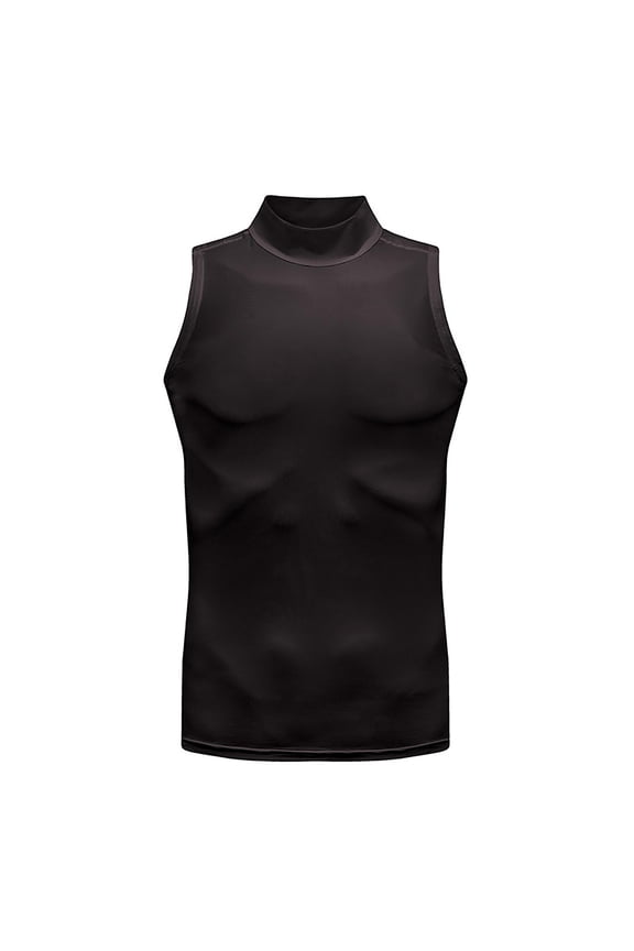 Mens Mock Turtleneck Tank Tops Sports Fitness Quick Dry Sleeveless Workout Shirt Slim-Fit Compression Base Layer Tank Top Black,M