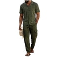 thumbnail image 1 of Eryao Mens Sets 2 Piece Outfits Casual Button Down Short Sleeve Shirts Matching Cargo Pants with Pockets Lightweight Breathable Athletic Workout Sets,Army Green,M, 1 of 6