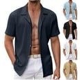 thumbnail image 1 of Eryao Mens Short Sleeve Button Down Shirts Textured Wrinkle Free Linen Shirts Business Casual Work Dress Shirts,Black,XXXL, 1 of 6