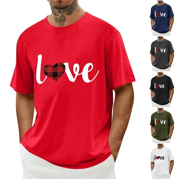 Eryao Mens Valentine's Day Muscle Tee Short Sleeve Round Neck Top Funny Heart Print Graphic Shirts,White,M