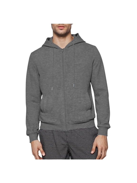 Mens Zip Jacket Fall Winter Dialysis Sweatshirt Jackets with Arm Zipper Solid Drawstring Hooded Long Sleeve Outerwaer Coat with Pockets Gray,L