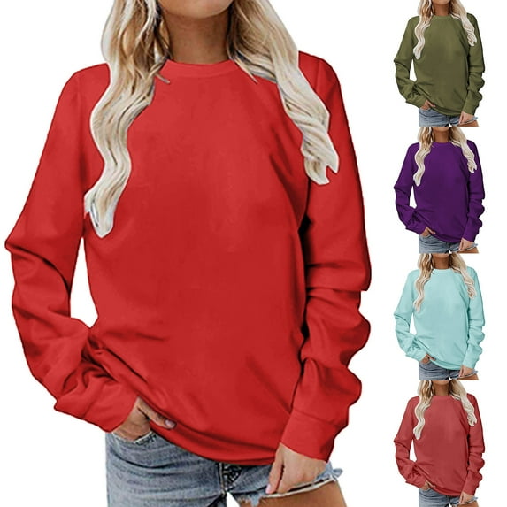Eryao Oversized Sweatshirt for Women Crewneck Fleece Pullover Sweaters Solid Color Cute Tops Y2K Teen Girls Preppy Clothes,Watermelon Red,XXXXXL