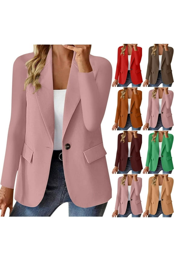 Pink Shawl Collar Blazer Women Long Sleeve Single Button Suit Jackets Elegant Lightweight Office Work Blazers,S