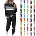 thumbnail image 1 of Eryao Plus Size Women 2 Piece Jogger Outfits Sets Color Block Crew Neck Long Sleeve Shirts and Drawstring Sweatpants Tracksuits 2024 Fall Winter Lightweight Loung Suits People Dupes,Black,M, 1 of 6