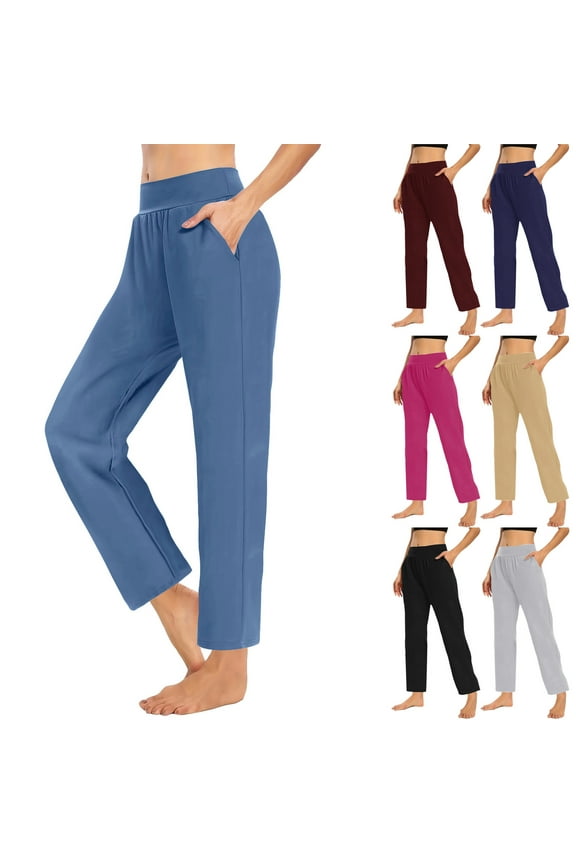 Plus Size Yoga Pants with Pockets for Women High Waisted Straight Leg Pants Loose Comfy Casual Workout Athletic Running Pants,Hot Pink XL