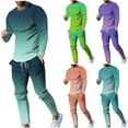thumbnail image 1 of Eryao Prime Big Deal Days Two Piece Sets for Men Gradient Long Sleeve Round Neck Tops Matching Drawstring Sweatpants with Pockets 2025 Loose Fit Outdoor Athletic Loungewear,Mint Green,XL, 1 of 8