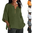 thumbnail image 1 of Eryao Prime By Hour Cotton Linen Half Sleeve Shirts for Women Casual Button V Neck Blouses 2025 Spring Summer Solid Color Side Slit Lightweight Tops,Black,XXL, 1 of 7