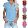 thumbnail image 1 of Eryao Prime By Hour Womens Cap Sleeve V Neck T Shirts,Cotton Linen Button Down Shirts 2025 Casual Summer Cap Sleeve Collared Tunic Tops Loose Solid Blouses,Hot Pink,XXL, 1 of 6