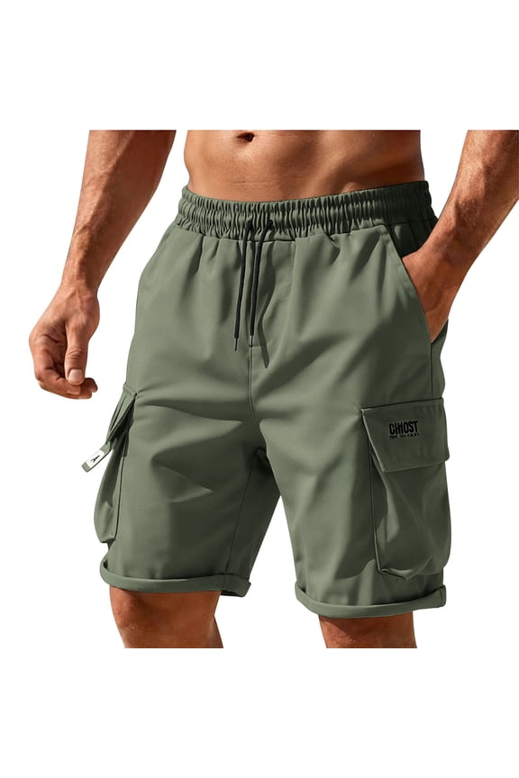 Rolled Hem Cargo Shorts for Men Casual Drawstring Waist Shorts with Pockets Lightweight Basketball Short Pants,Green,L
