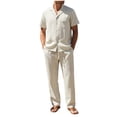 thumbnail image 1 of Eryao Set for Men 2 Piece Outfit Casual Summer Short Sleeve Button Down Shirts Matching Drawstring Jogger Pants with Pockets Lightweight Comfy Athletic Workout Sets,White,XL, 1 of 9