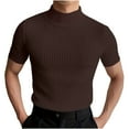thumbnail image 1 of Eryao Short Sleeve Shirts Mens Mock Turtleneck Sweater Slim Fit Undershirt Casual Basic Tops Ribbed Knit Pullover Solid Tee 2026 Brown,XXXL, 1 of 8