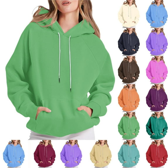 Eryao Solid Color Womens Hoodies Long Sleeve Oversized Drawstring Sweatshirts Pullover with Kangaroo Pocket,Yellow,S