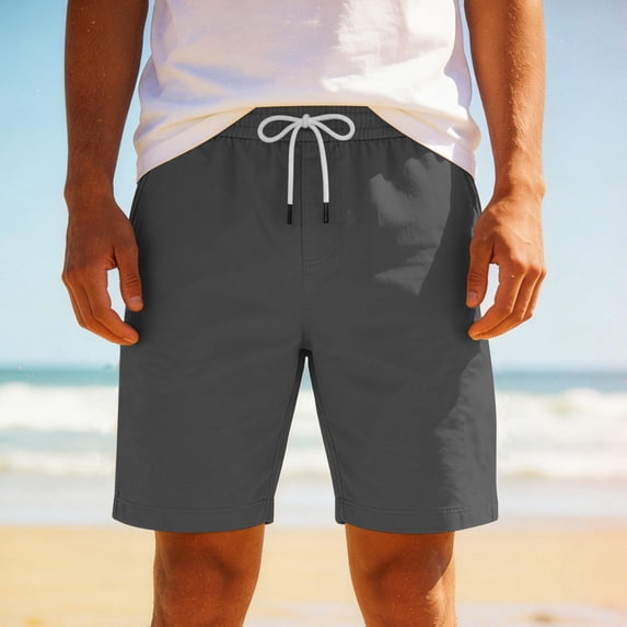 Eryao Summer Vacation Shorts for Men Drawstring Waist Lightweight Breathable Casual Beach Shorts with Pockets,Dark Gray,M