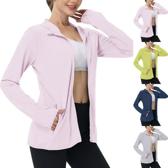 Eryao Sun Protection Shirts for Women UPF 50+ SPF UV Long Sleeve Zip Up Hoodie Jacket Summer Outdoor Hiking Cooling Athletic Jackets with Pockets Limited Time Deal,Dark Blue,M