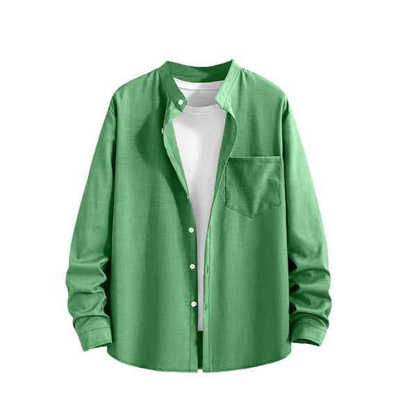 Eryao Sun Protection Shirts for Men Cotton Linen UPF 50+ Long Sleeve Button Down Blouses Lightweight Casual Tops with Pocket,Green,XL
