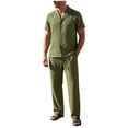 thumbnail image 1 of Eryao Sweat Suits Men 2 Piece Set Casual Short Sleeve Button Down Shirts Matching Elastic Waist Drawstring Pants with Pockets Summer Lightweight Breathable Lounge Sets,Army Green,L, 1 of 8